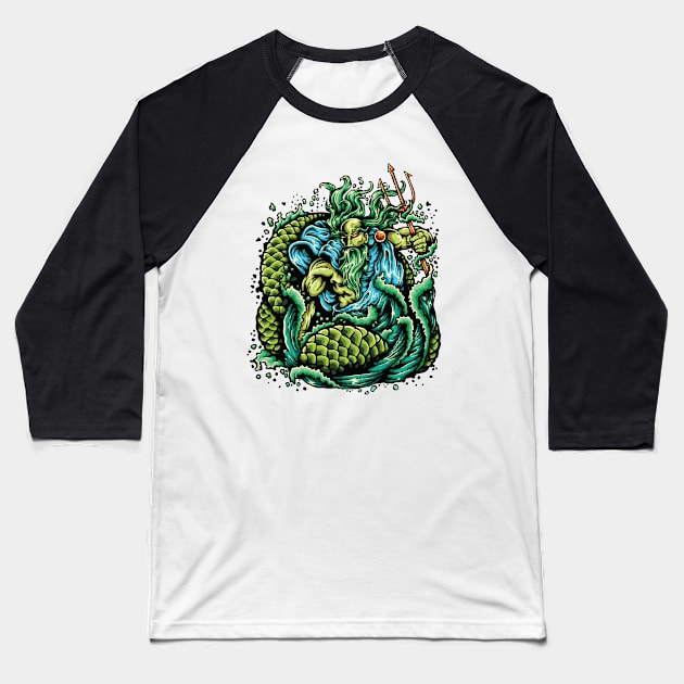 Poseidon Greek God Lord Of The Sea Baseball T-Shirt by meowstudio